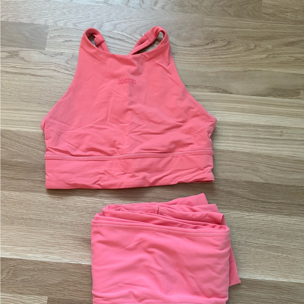 Coral Athletic Crop Top and Leggings Set